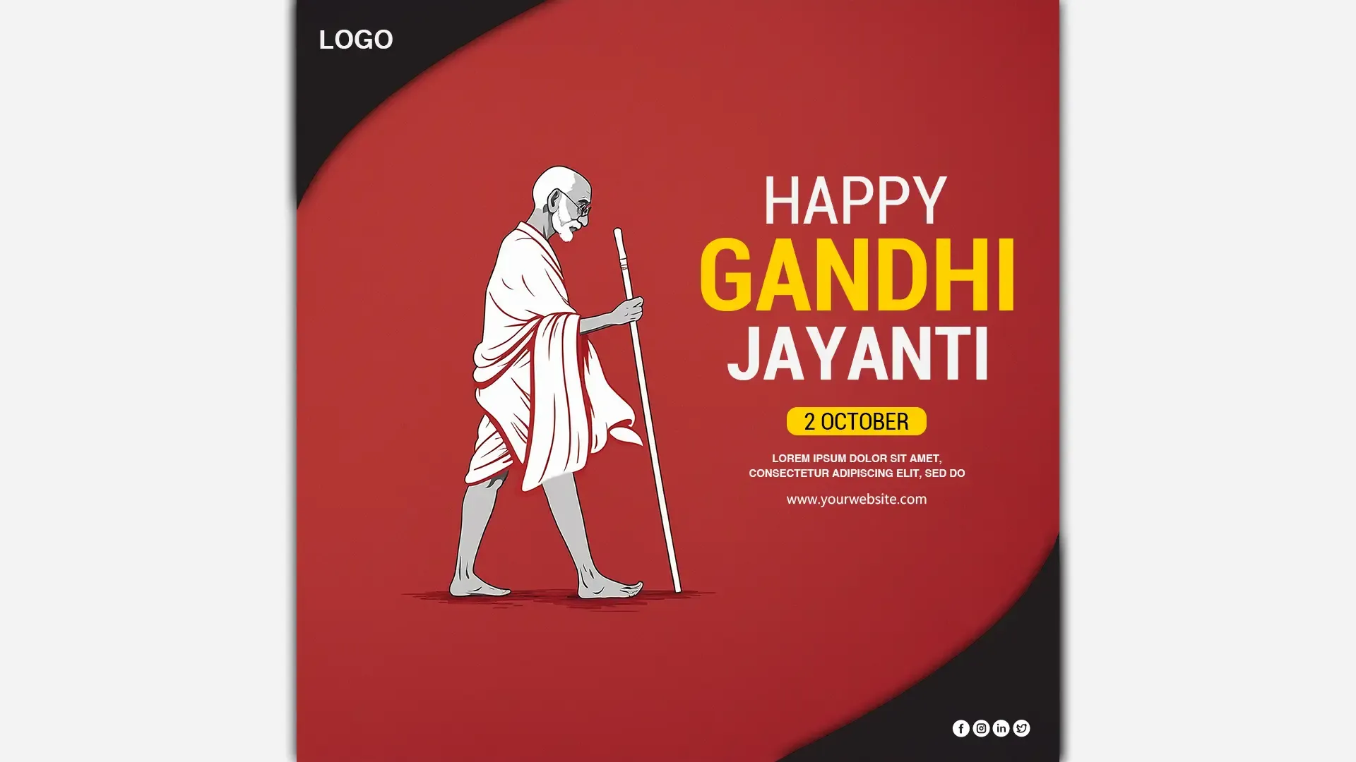 Instagram Post PSD for 2nd October Featuring a Walking Mahatma Gandhi